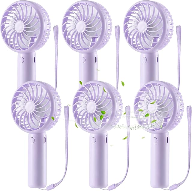 6 Pcs Mini Powerful Handheld Fan 3 Speed Personal Small Portable Rechargeable Fan with Base USB for Women Eyelash Makeup Office Travel Beach Indoor Outdoor (Purple)