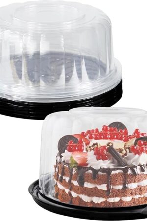 5pcs 10Inch Round Cake Pies Carriers Plastic Disposable Cake Containers with Dome Lids Clear Bundt Cake Boxes