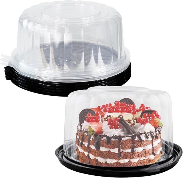 5pcs 10Inch Round Cake Pies Carriers Plastic Disposable Cake Containers with Dome Lids Clear Bundt Cake Boxes