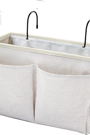 Bedside Caddy Organizer/Bedside Hanging Storage Bag Multi-Function Caddy for Bunk bed Hospital Beds Dorm Bed Rails, Holders Books Glasses Phones Magazine(White)