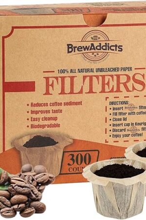 300 Paper Coffee Single-Use Filters, Brown, All-Natural & Unbleached for Keurig Brewers and Compatible with K-Cup Pods 1.0 & 2.0 Models, Disposable filters