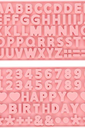2 pcs Number Chocolate Molds and Letter Silicone Molds,Reusable Alphabet Candy Molds with Happy Birthday Cake Decorating Symbols, for cake cookies, ice cubes, chocolate resin ﻿