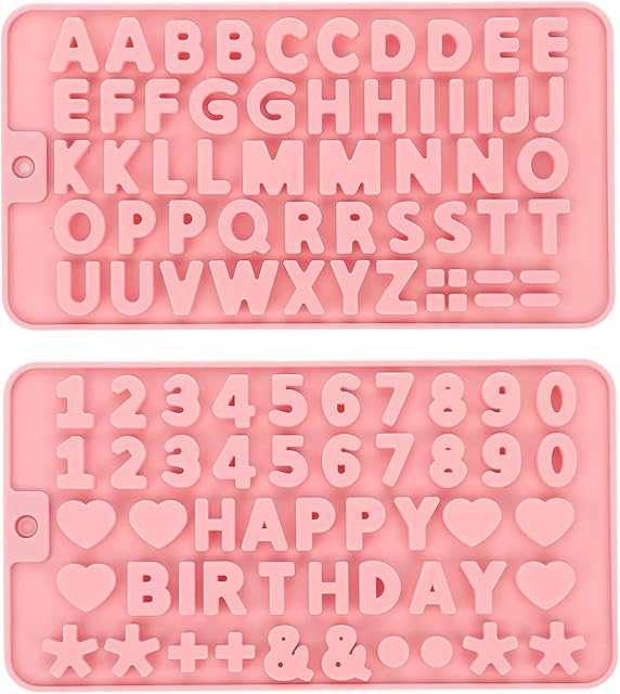 2 pcs Number Chocolate Molds and Letter Silicone Molds,Reusable Alphabet Candy Molds with Happy Birthday Cake Decorating Symbols, for cake cookies, ice cubes, chocolate resin 
