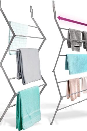 BLACK+DECKER Over The Door Expandable Telescopic Drying Rack, Clothes Organizer, Towel Hanger, Laundry, Collapsible, Gray