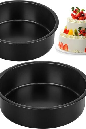 4.5-Inch & 6-Inch Cake Pan Set, Set of 2, Round Baking Pan, Stainless Steel Birthday Wedding Metal Layer Cake Pans, Non Toxic Coating, Straight Side, Easy Clean Easy Release, 2 Inch Deep