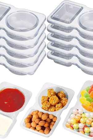 10pcs Reusable Snack Containers with Lids, Double Compartment Condiment Containers, Snack Container Dual Section Spice Box for Portion Control and Meal Prep Lunch Containers for School Office Travel