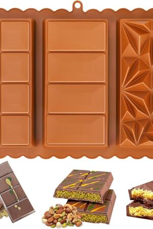 Dubai Chocolate Bar Mold, 1.2 Inch Deep Silicone Chocolate Molds, 3-Cavity Large Candy Bar Mold for Dubai Pistachio Chocolates, Candies, Desserts