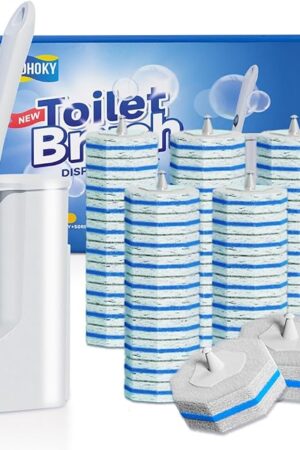 Disposable Toilet Brush Cleaning System with 50pcs Refills Pads Replacement Heads, Toilet Cleaning Stick, Wall Mounted Toliet Wand Kit Bathroom Maintenance, Toilet Bowl Cleaner Wands Holder and Set