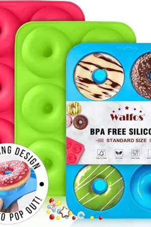 Walfos Silicone Donut Mold - Non-Stick Silicone Doughnut Pan Set, Just Pop Out! Heat Resistant, Make Perfect Donut Cake Biscuit Bagels, BPA FREE and Dishwasher Safe, Set of 3