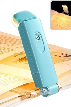 DEWENWILS USB Rechargeable Book Light, Amber Glow, Blue Light Blocking, Brightness Adjustable for Eye-Care, LED Clip on Book Reading Lights, Portable Bookmark Light for Kids (Blue)