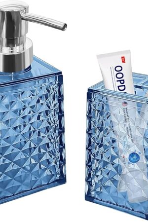 2PCS Blue Bathroom Accessories. Contain Soap Dispenser and Toothbrush Holder Set. Boho Bathroom Set for Blue Bathroom Décor