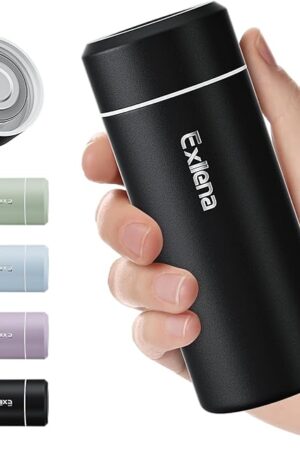 ?Upgraded】Exllena Small Insulated Water Bottle 8 oz/250ml– Mini Insulated Water Bottle for Hot & Cold Drinks, Perfect Small Water Bottle for Travel, Purse...(Black)