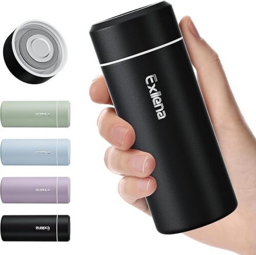 ?Upgraded】Exllena Small Insulated Water Bottle 8 oz/250ml– Mini Insulated Water Bottle for Hot & Cold Drinks, Perfect Small Water Bottle for Travel, Purse...(Black)