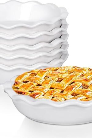 Ceramic Mini Pie Pans, 6.5 Inch Individual Small Pie Pans, 12 Oz Pie Dish Ramekins for Baking Chicken Pot Pie, Quiches, Fruit Pies, Set of 6, White