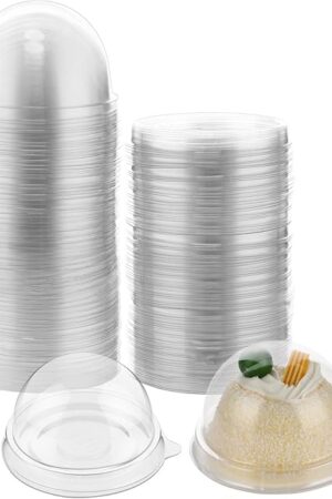 150 Pcs Clear Plastic Mini Cupcake Container, Mini Cupcake Box Muffin Dome Muffin Single Container Box for Wedding Birthday Cheese Pastry Dessert Cake (Clear)