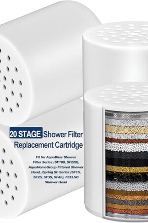 4-Pack 20 Stage Shower Filter Replacement Cartridge - Water Filter Cartridge for Hard Water, Chlorine, Heavy Metals, High Output Shower Water Softener