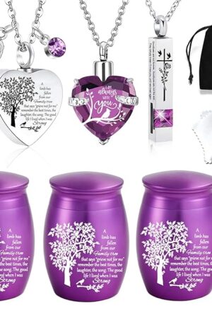 Cremation Urn Necklace for Ashes Set of 6- Small Cremation Urns for Human/Pet Ashes Keepsake Sharing Urns Memorial Ashes Holder-A Limb has Fallen from The Family Tree (6Pcs-Purple)