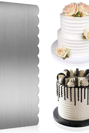 9 Inch Stainless Steel Cake Scraper, Double Sided Patterned Metal Cake Scraper Buttercream Smoother for Different Shapes of Comb Cake Edges Decoration, Durable Kitchen Baking Tools for Long Time Using