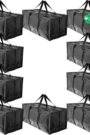 BAG-THAT! 10 Moving Bags, Heavy Duty Extra Large Stronger Handles Wrap Around bag Storage Totes Zippered Reusable Moving Supplies Clothes Attic Sports Garage Travel College