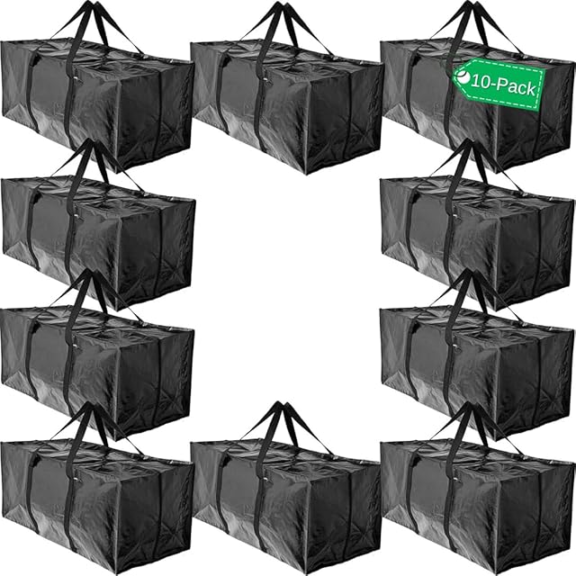 BAG-THAT! 10 Moving Bags, Heavy Duty Extra Large Stronger Handles Wrap Around bag Storage Totes Zippered Reusable Moving Supplies Clothes Attic Sports Garage Travel College