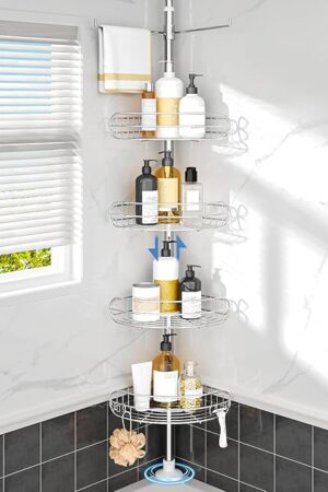ALLZONE Corner Shower Caddy Bathroom Shower Organizer Inside Shower Storage 56 to 113 Inch Height Sliver