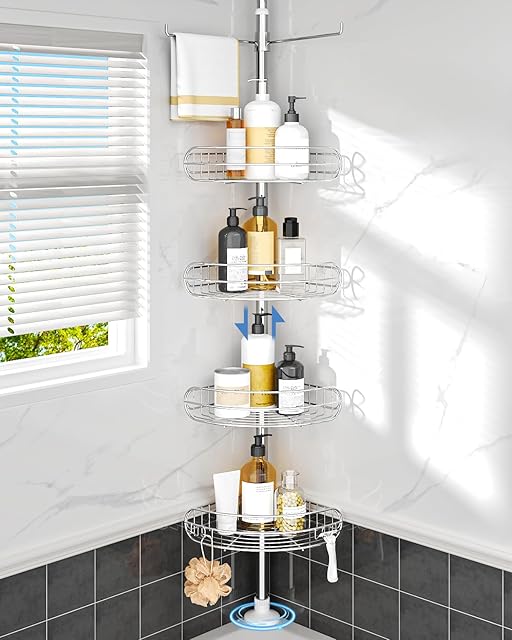 ALLZONE Corner Shower Caddy Bathroom Shower Organizer Inside Shower Storage 56 to 113 Inch Height Sliver