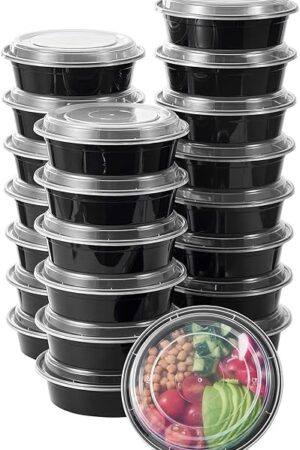 24 oz 50 ct Round Meal Prep Containers with Lids Plastic Food Storage Lunch Plan To Go Box Disposable Take Out Bowls BPA Free Durable Stackable Microwave Freezer Safe (Formerly FULING)