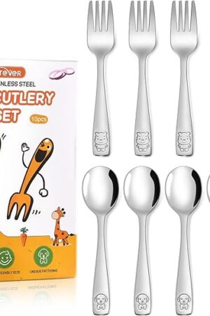 VITEVER 10-Piece Toddler Utensils, Kids Stainless Steel Silverware Set, Children Safe Forks and Spoons - Mirror Polished, Dishwasher Safe