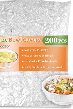 200 Pcs Bowl Covers for Bread Proofing, Plastic Shower Caps for Sourdough Bread, Food Covers Stretch Reusable Elastic, Keep Food Fresh and Dust Away