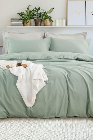 EMME Cotton Twin Duvet Cover Sage Green 2-Piece 100% Washed Cotton
