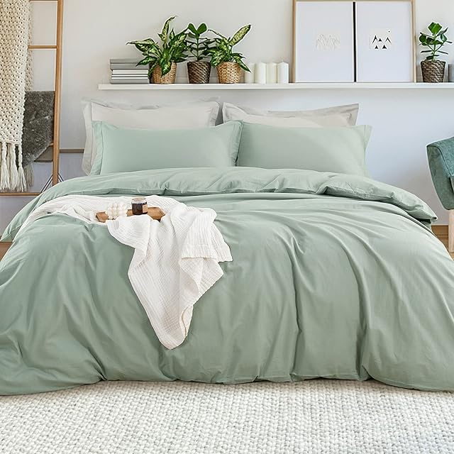 EMME Cotton Twin Duvet Cover Sage Green 2-Piece 100% Washed Cotton