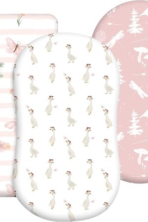 3-Pack Organic Bassinet Sheets for Girls Stretch, Soft Cozy Fitted Bassinet Mattress Sheet (32" x 16") Universal Fit for Hourglass, Oval, & Rectangle Mattresses Pink Butterfly