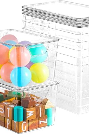 6 Pack Clear Storage Bins with Lids, 7 Quart Stackable Storage Boxes for Storage and Organization, Plastic Storage Containers with Lids, Plastic Bins with Handles for Office, Bedroom, Study Room