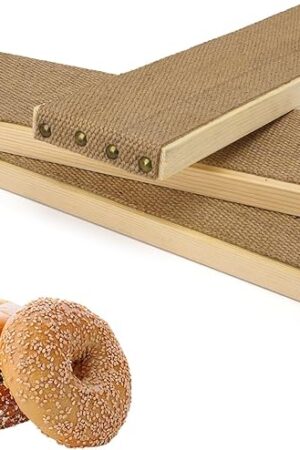 3 Pcs Bagel Boards for Baking Bagels, Cedar Wood and Burlap, 16.1 inches L x 3.5 inches W – Essential Baking Tools for Beginners and Experts, Great Gift for Home Bakers and Professionals