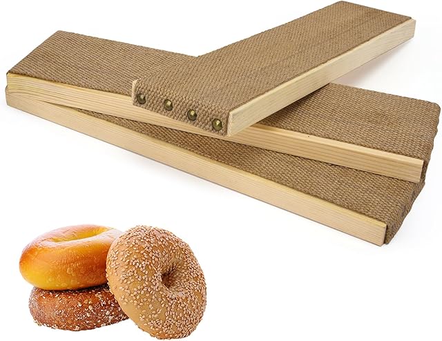 3 Pcs Bagel Boards for Baking Bagels, Cedar Wood and Burlap, 16.1 inches L x 3.5 inches W – Essential Baking Tools for Beginners and Experts, Great Gift for Home Bakers and Professionals