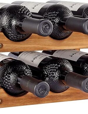 Wine Rack 6 Bottle 2-Tier Wood Wine Storage Easy-Assembly Space-Saving for Wine Lovers,Kitchen Wine Organizer for Countertop,Table Top,Pantry, Home,Room Decor,Bar,Cellar Basement (2-Tiers)