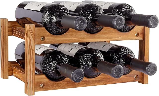 Wine Rack 6 Bottle 2-Tier Wood Wine Storage Easy-Assembly Space-Saving for Wine Lovers,Kitchen Wine Organizer for Countertop,Table Top,Pantry, Home,Room Decor,Bar,Cellar Basement (2-Tiers)