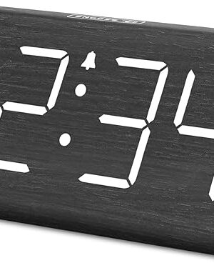 DreamSky Wooden Digital Alarm Clocks for Bedrooms - Electric Desk Clock with Large Numbers, USB Port, Loud Alarm for Heavy Sleepers, Adjustable Volume, Dimmer, DST, Wood Décor Gifts, Adapter Powered