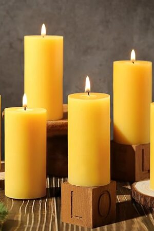 6 Pack Natural Beeswax Pillar Candles,100% Pure Beeswax Candles-210 Hours Long Burning,Organic Bees Wax Candles for Home,Paryer,Parties,Unscented Dripless Smokeless Beeswax Candle Bulk 2x4in
