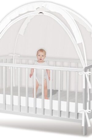 Crib Tent - Crib Net to Keep Baby in, Stop Baby from Climbing Out of Crib, Pop Up Baby Crib Tent with Double Zip Strong Rods and Breathable Net Clear Visibility Easy to Install (White, Large)