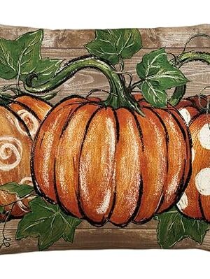 AVOIN colorlife Fall Pumpkin Wood Grain Throw Pillow Cover, 12x20 Inch Seasonal Autumn Thanksgiving Harvest Cushion Case Decoration for Sofa Couch