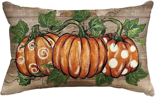 AVOIN colorlife Fall Pumpkin Wood Grain Throw Pillow Cover, 12x20 Inch Seasonal Autumn Thanksgiving Harvest Cushion Case Decoration for Sofa Couch