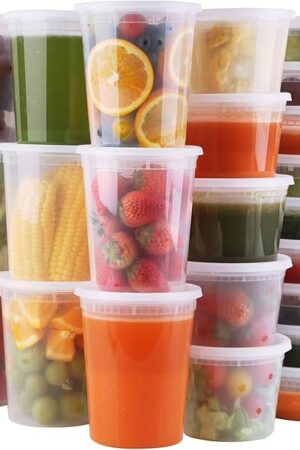 WGCC Deli Containers With Lids 48 Sets - Disposable Soup Container 8oz, 16oz, 32oz - Plastic Food Storage, Leakproof, BPA Free, Microwave/Freezer/Dishwasher Safe
