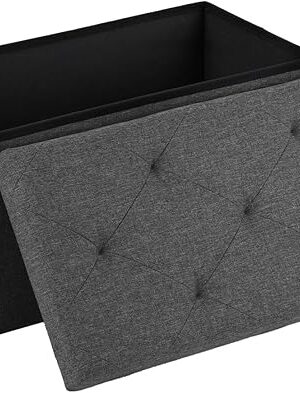 DUMOS 30in Foldable Storage Ottoman Bench, Storage Chest, End of Bed Foot Rest Stool with Padded Seat, Bedroom Bench for Living Room, Bedroom, Support 660lbs, Grey