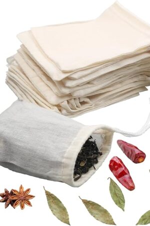 10Pcs Reusable Tea Filter Bag, Soup, Bone Broth Brew, Spice, Muslin Strainer, Natural Unbleached Cotton Cheesecloth Bags for Cold Brew Coffee (3x4inch)