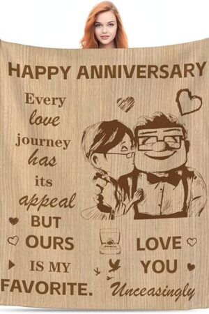 Wedding Blanket for Wife Husband, Romantic Anniversary Marriage Gifts for Her Him Women Men Couple, Happy Anniversary Blanket for Girlfriend Boyfriend Gifts 60"X 50"
