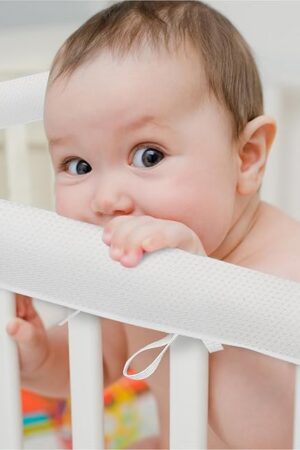 3PC Baby Crib Rail Covers for Teething,Soft Mesh Corner Edge Protector,Soft Reversible Guardrail Cover Protector for Full-Size Crib (White)