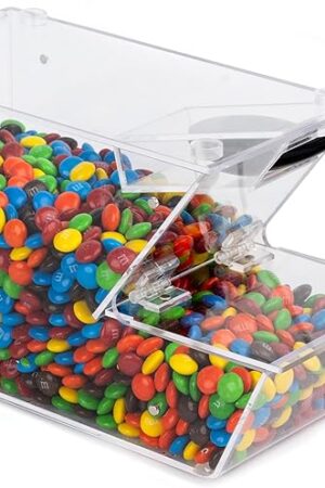 Candy Bin Topping Dispenser - Acrylic Bulk Sprinkle Container with Scoop, Stackable & Magnetic for Multiple Holders - For Cereal, Nuts, Candies & Snack Food Storage