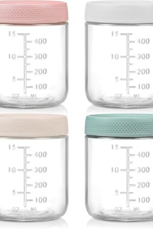 4-Pack Overnight Oats Containers with Lids,16 OZ Wide Mouth Glass Jars with Airtight Lids, Mason Jars Glass Food Containers for Snack Spice Sugar Food Prep Yogurt