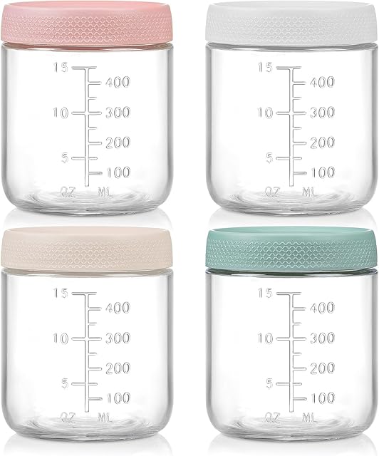 4-Pack Overnight Oats Containers with Lids,16 OZ Wide Mouth Glass Jars with Airtight Lids, Mason Jars Glass Food Containers for Snack Spice Sugar Food Prep Yogurt
